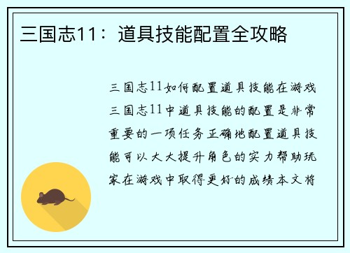 三国志11:道具技能配置全攻略
